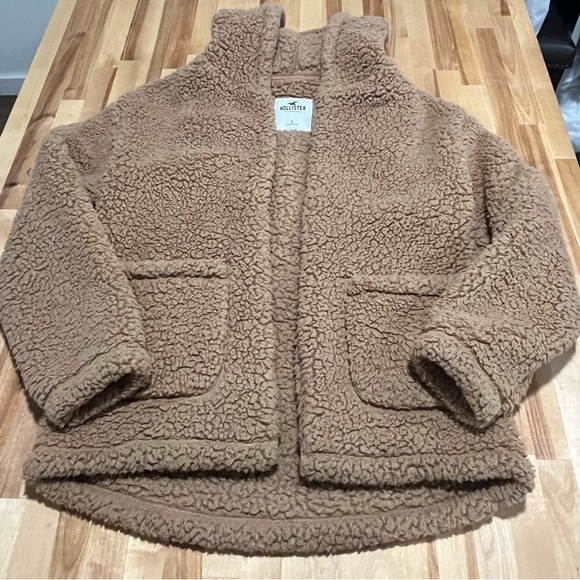 Hollister Oversized Tan Sherpa Fleece Cozy Hooded Jacket - Size Small - Picture 6 of 12